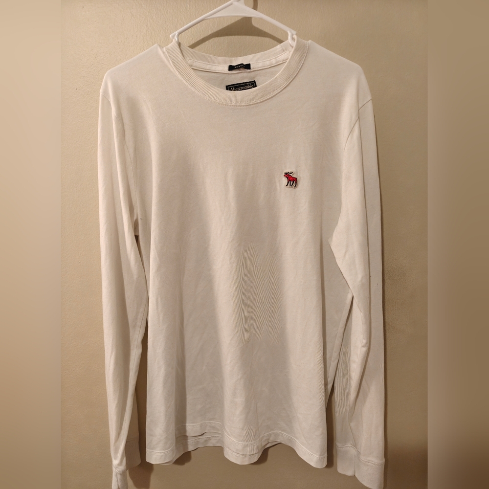 Abercrombie & Fitch Men's Large White Muscle Fit Long Sleeve Tee Moose